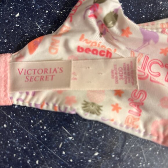Victoria’s Secret Bikini Top Bra 34DD Swim Wear Spellout Hawaii Print Flamingo - Picture 7 of 7